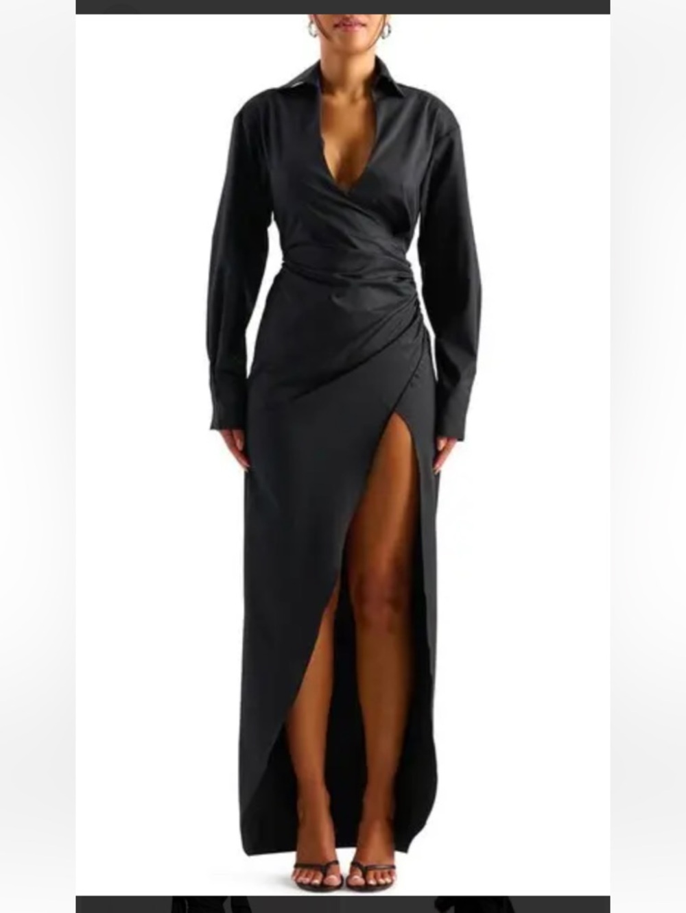 naked wardrobe Black Long Sleeve Wrap Maxi Dress with High Slit NORDSTROM
